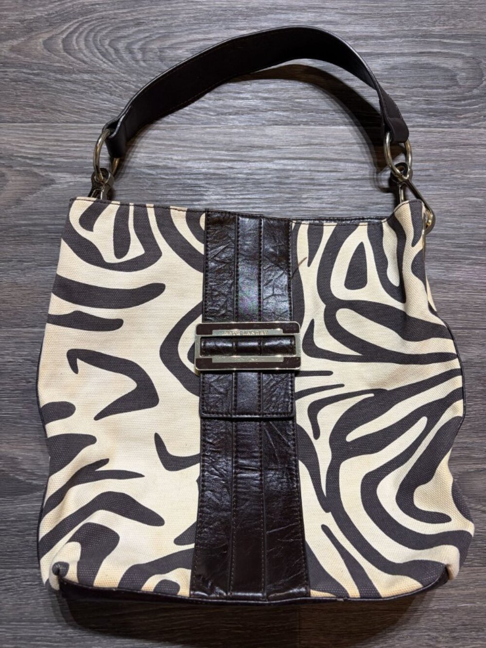 Nine West Zebra Print Hobo Shoulder Bag Faux Leather Brown Cream Y2K Pink Lining